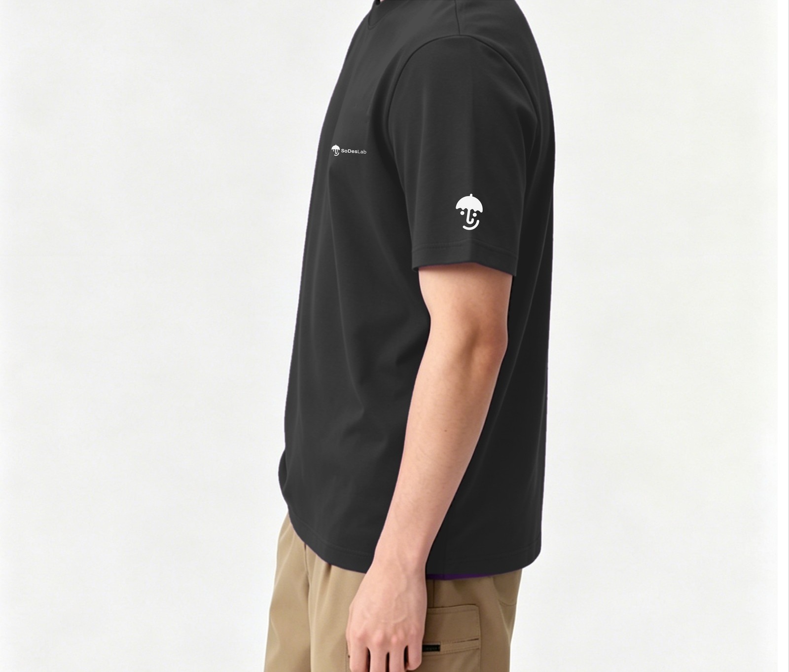 Lab member T-shirt side mockup and umbrella sleeve logo